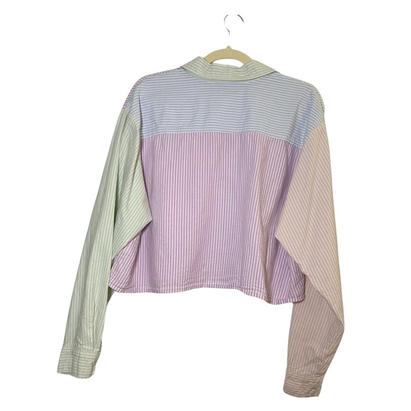 184. Arizona Jean Co. Vintage Color Block Stripe Crop Button Down Top - Picture 7 of 10